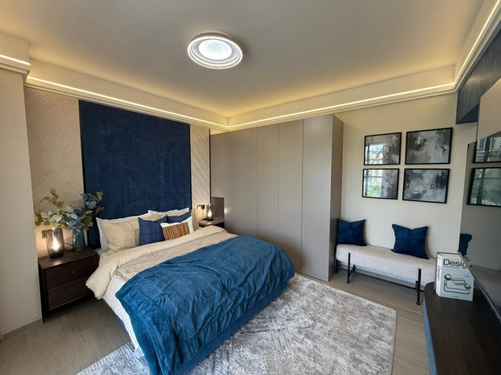 Bedroom at the Two Bedroom Apartment near Hyatt Regency Hotel Living Room