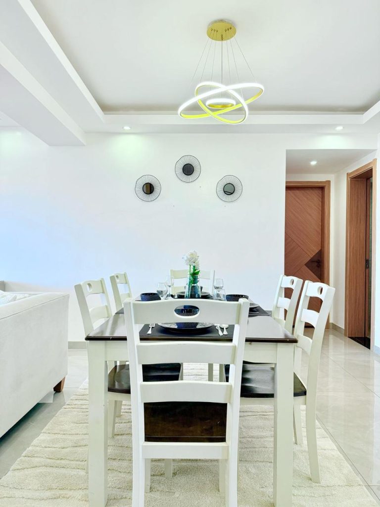 Dining area set for 5 at the Fully Furnished 3 bedroom Apartment in Westlands
