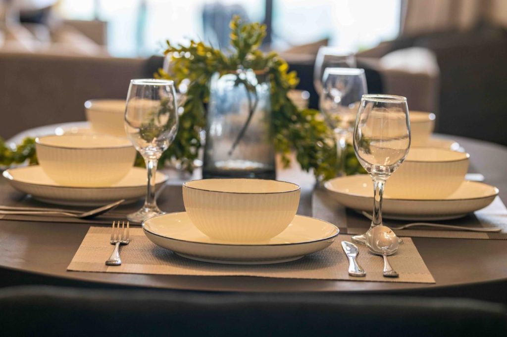 the dining table set up close view at the Family-friendly serviced apartment in Kilimani