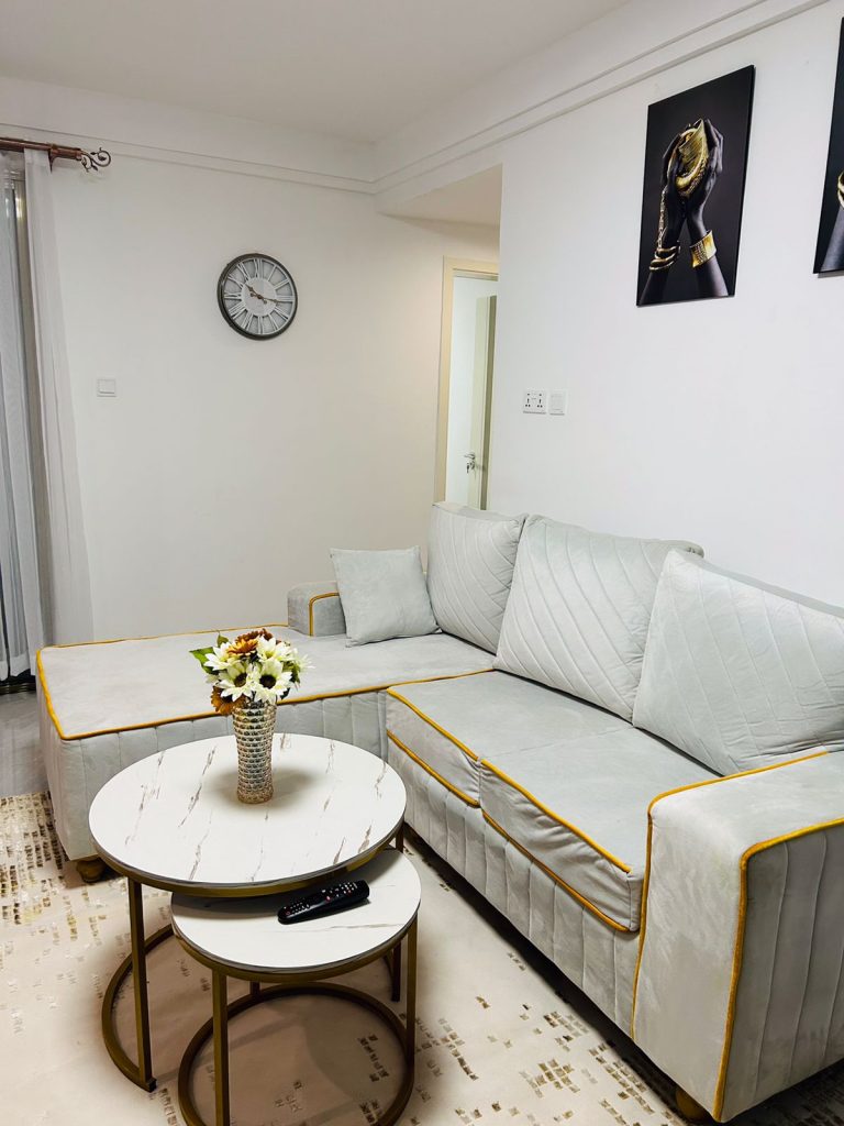 the living area of the Kilimani serviced apartment for monthly rent