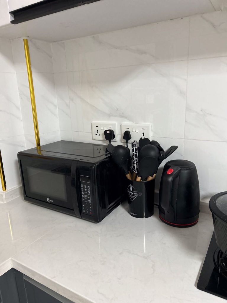 Kitchen fitted with appliances at Kilimani serviced apartment for monthly rent