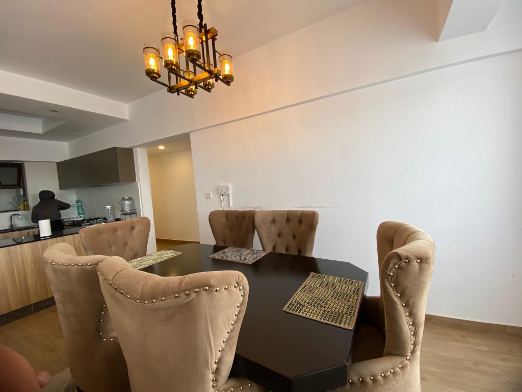dining table set up for six at Furnished 3 Bedroom Apartment For rent in Kenya