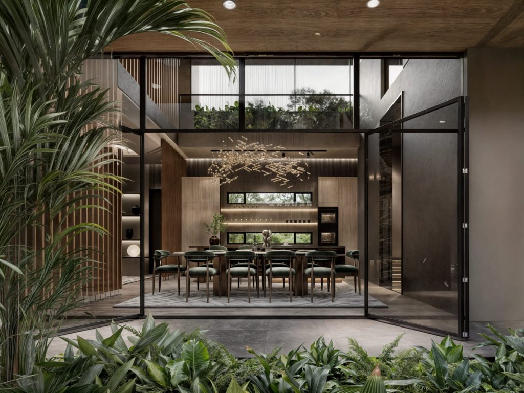the view of the dining area from outside at Five Bedroom Villas In Karen Nairobi