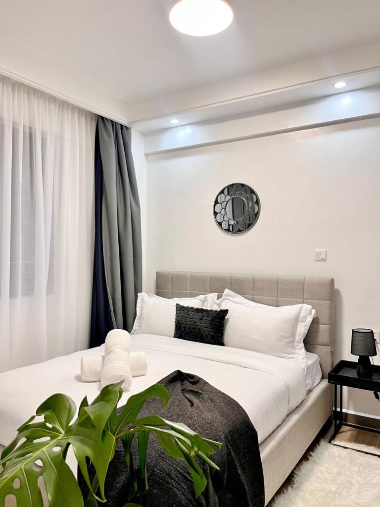 closer view of the bed in the second bedroom at Short-Term Accomodation Furnished Apartment in Westlands