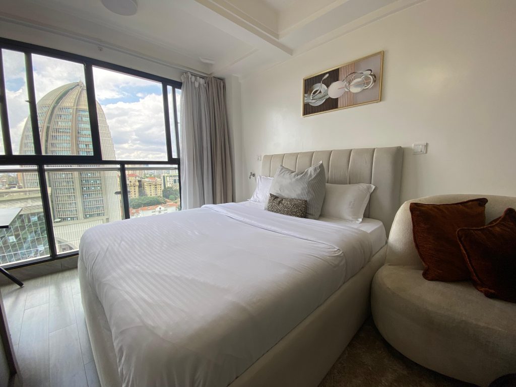 the bed at the Studio Apartment in the Heart of Kilimani Nairobi