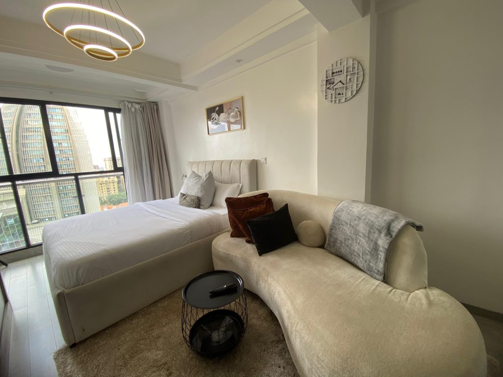 the living area of the Studio Apartment in the Heart of Kilimani Nairobi