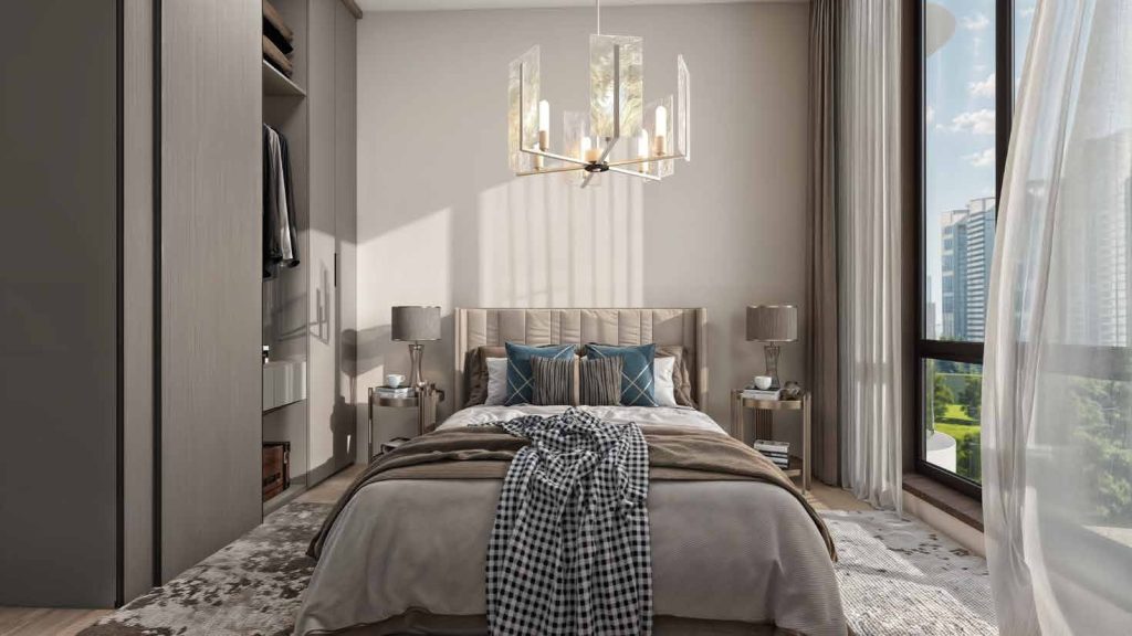 a bedroom with large windows at Oak Breeze Residency