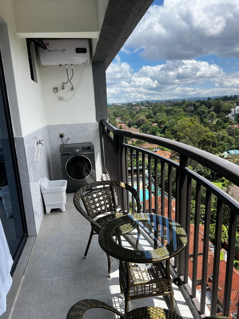 Balcony offering scenic views in a short stay 2 bedroom apartment in Kileleshwa Nairobi