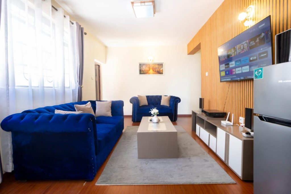 Bright sitting area in Mararo Court Furnished Apartment in Lavington with modern décor.