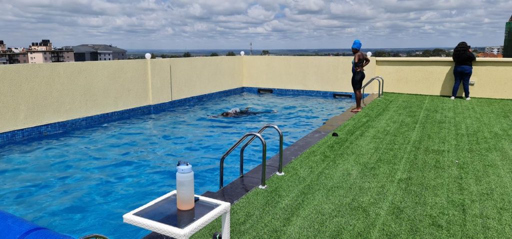 clean swimming pool available at the Serviced and Furnished 3 Bedroom Apartment Nairobi