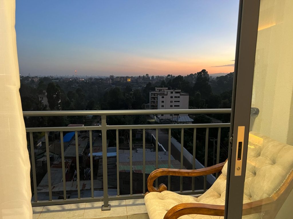 Scenic night view from the balcony of Ruaka furnished daily and monthly rental in Nairobi, ideal for evening relaxation.