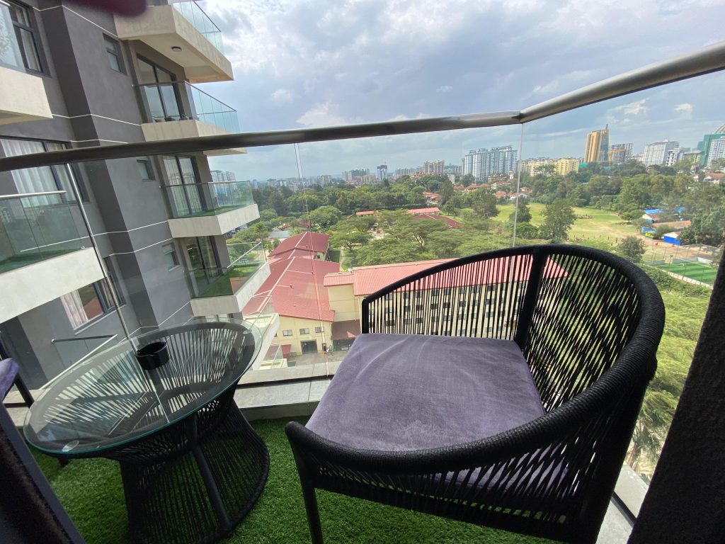 Balcony offering scenic views in a fully furnished 2 bedroom master ensuite apartment.