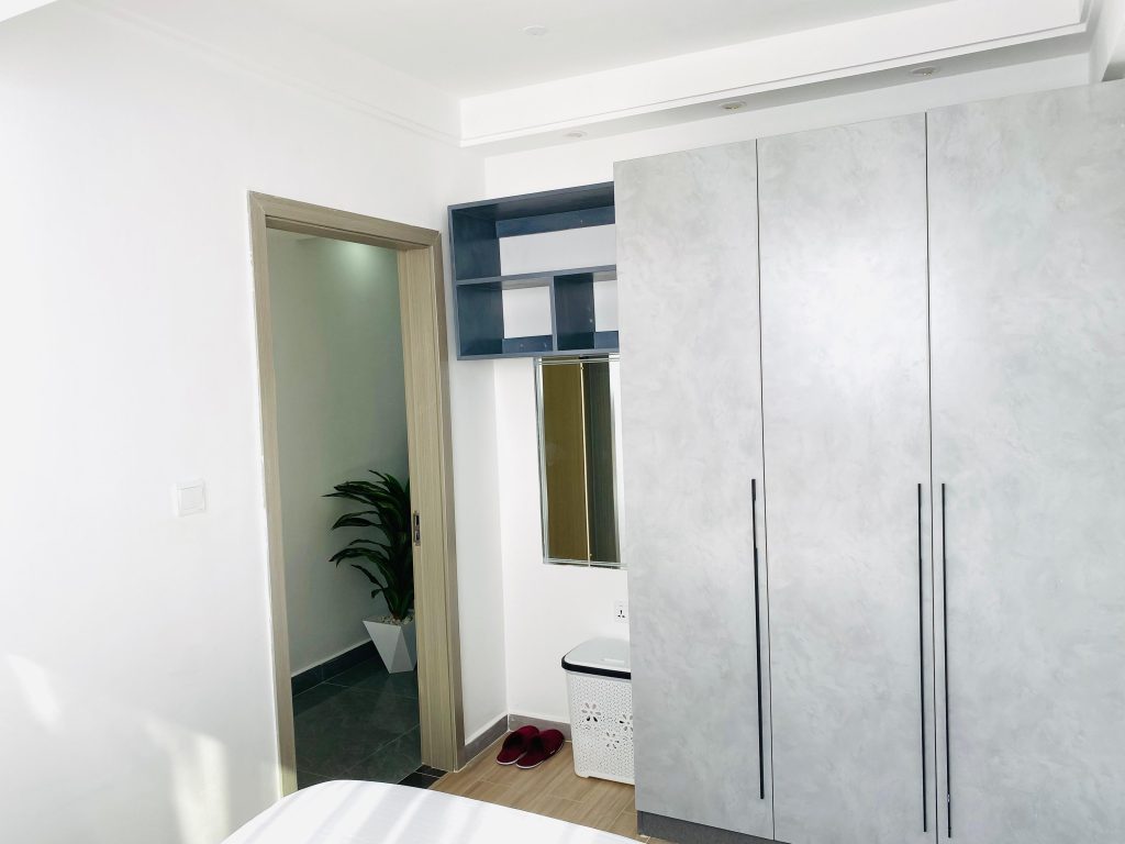 Spacious wardrobes inside the bedroom of an affordable 1-bedroom furnished apartment in Nairobi.
