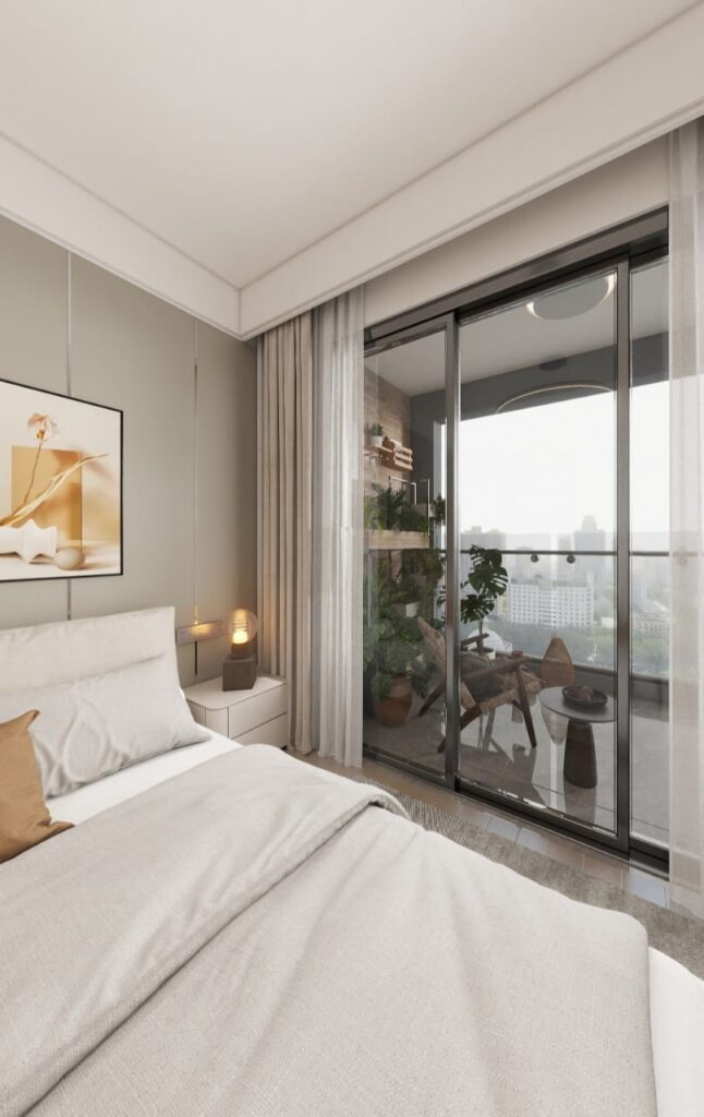 bright bedroom and large windows in a bedroom at Aria Capital Residency in Upperhill