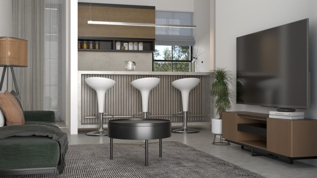 an island kitchen with seats at Aviv Almasi