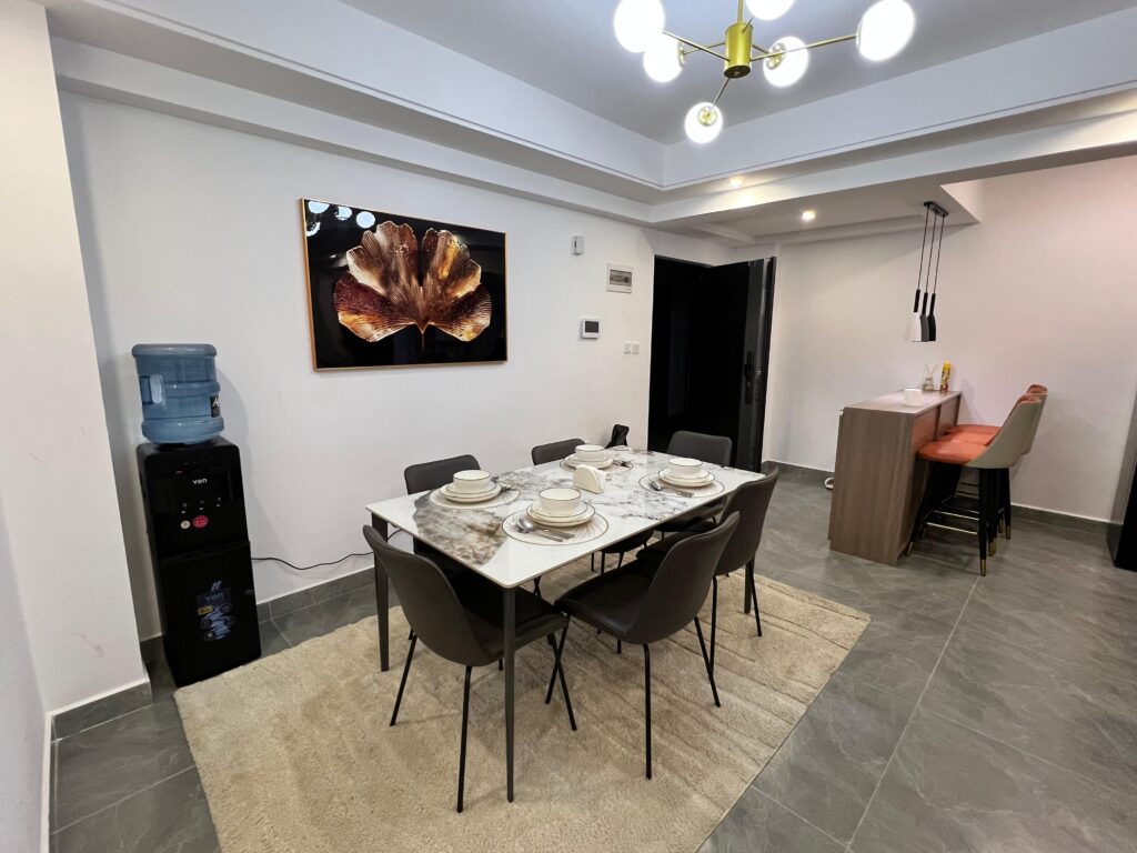 dining area with the breakfast counterin the background at the Furnished apartment at winchester Gardens