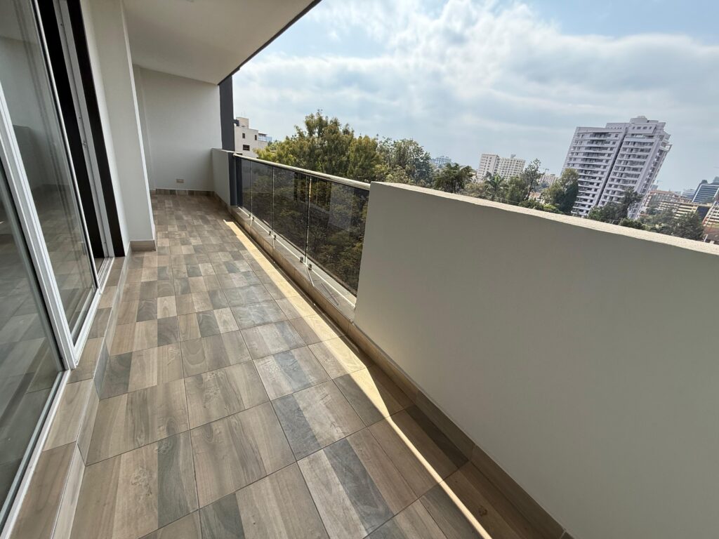 A balcony at the Pearl Rivers unfurnished 2 bedroom