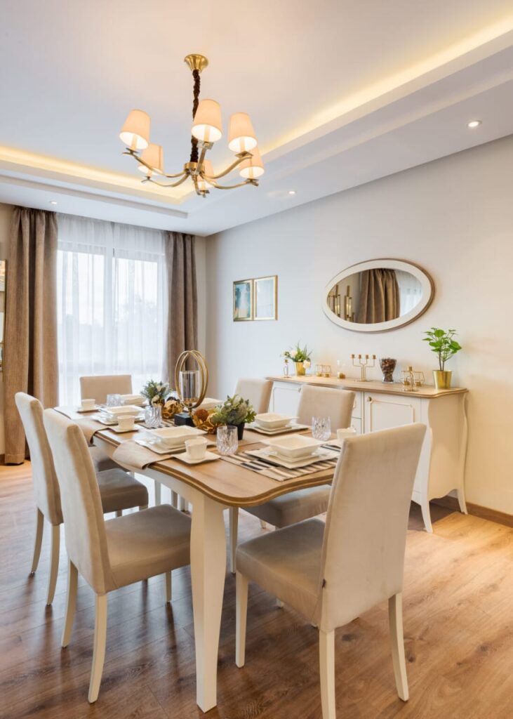 The dining area inside the furnished apartment at moon valley