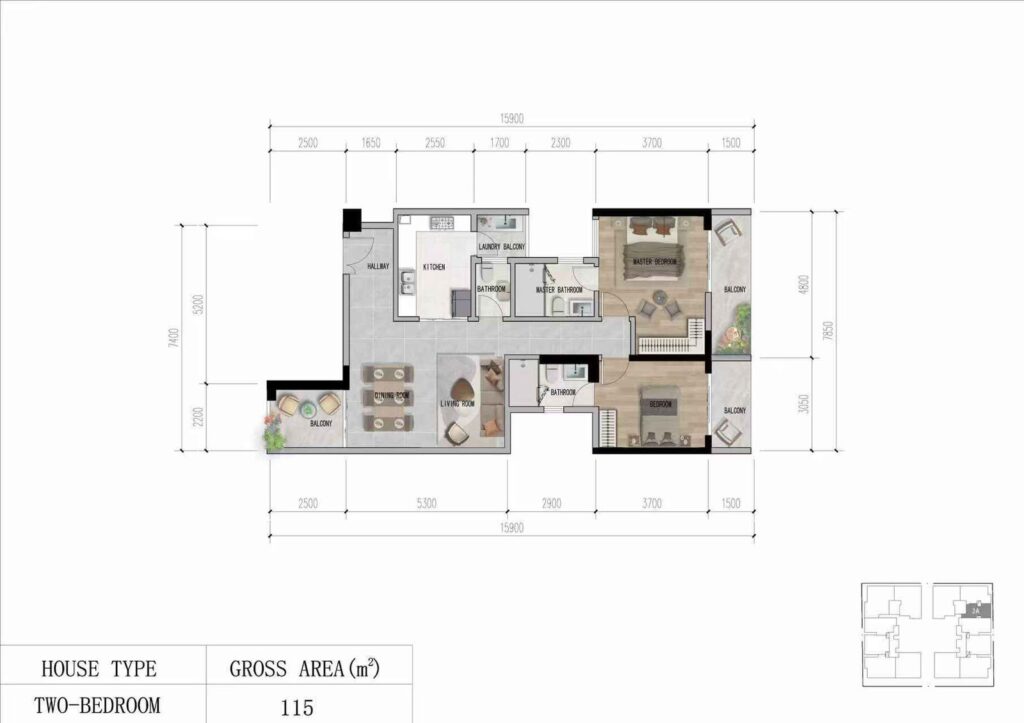 Luna Oak Residences 2 bedroom layout